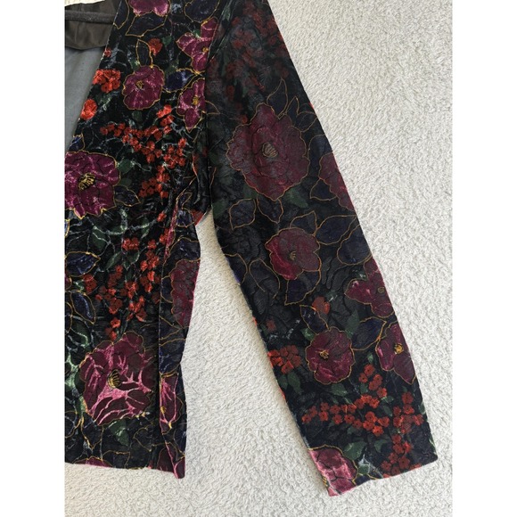 Vintage Norton McNaughton Jacket Womens Medium Black Floral Velvet Blazer 90s - Picture 5 of 16